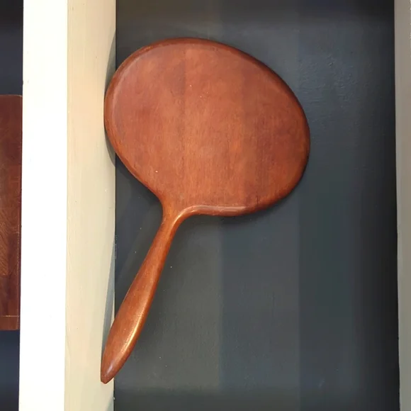 Vintage Wooden Beveled Glass Hand Mirror, Vanity Hand Mirror - Picture 1 of 7